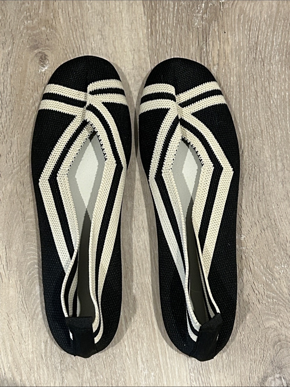 Black and Cream Slip-On Knit Women’s Flats